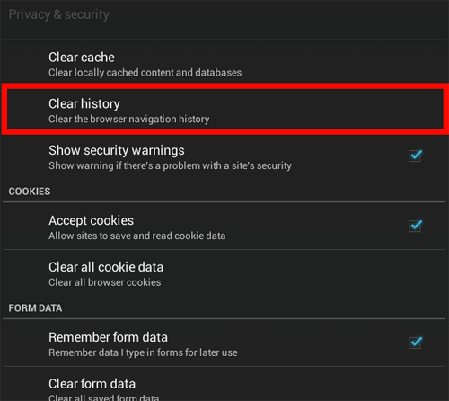 Android Privacy and Security, Clear History